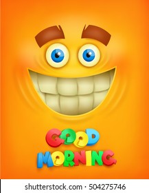 Yellow background with smiley face. Good morning concept vector illustration
