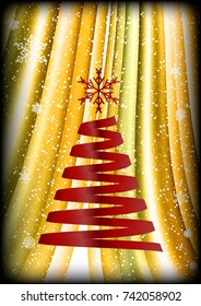Yellow background with snowflakes and snow for celebrating the Happy New Year and Christmas. Abstract template for brochure, cover,  poster, flyer. Vector.  Banner in A4 size. 