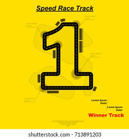 Yellow background with speed track map number 1 shape