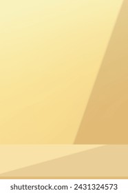 Yellow Background Studio with shadow,light on Podium Display for Product present,Backdrop Kitchen Concrete Room with Sunlight reflection on Orange Table top,Vector Banner for Spring,Summer,Autumn