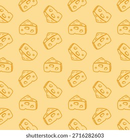 Fondo amarillo con trozos estilizados de queso. Patrón sin fisuras de Vector con trozos estilizados de queso sobre un fondo amarillo.