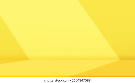 Yellow background for summer design. with abstract texture pattern.Vector art 3d of nature spring light on space of building concept wall.Interior room with shadow,Autumn bright sunlight form window