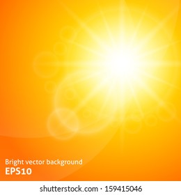 Yellow background with a summer sun burst with lens flare. Vector illustration