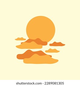 A yellow background with a sun and clouds in vector design and banner design sun and clouds 