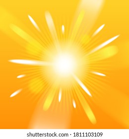 Yellow background with sun impact effect - concentrated beams and flares