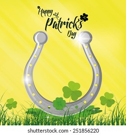 a yellow background with text and a horseshoe for patrick's day