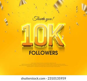 Yellow background thank you 10K followers, elegant luxury premium design.