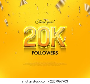 Yellow background thank you 20K followers, elegant luxury premium design.