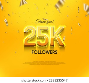 Yellow background thank you 25k followers, elegant luxury premium design.