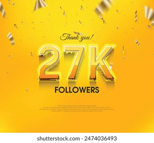 Yellow background thank you 27k followers, elegant luxury premium design.