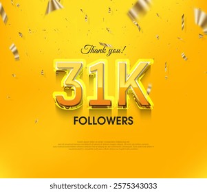 Yellow background thank you 31k followers, elegant luxury premium design.