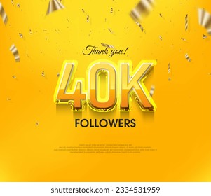 Yellow background thank you 40k followers, elegant luxury premium design.