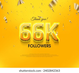 Yellow background thank you 66k followers, elegant luxury premium design.