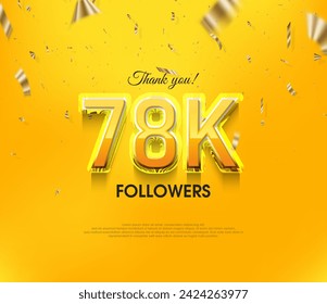 Yellow background thank you 78k followers, elegant luxury premium design.