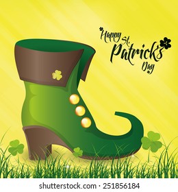 a yellow background with traditional boots and text for patrick's day