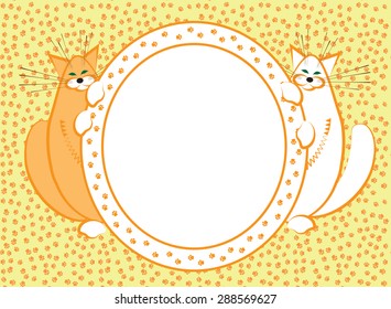yellow background with two curious cats