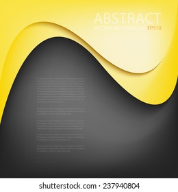 Yellow background vector curve line overlap paper layer on black space for text and message modern artwork design