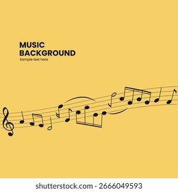 Yellow background vector with a dynamic music staff and notes, suitable for musical themes, event promotions, or creative projects.Perfect for creative designs, banners, and musical concepts
