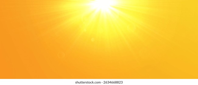 Yellow Background with Warm Sunlight and Solar Bliki Effect. Soft Glowing Rays, Sunshine Flare and Summer Atmosphere for Abstract Nature Backgrounds, Templates and Sunny Day Illustrations