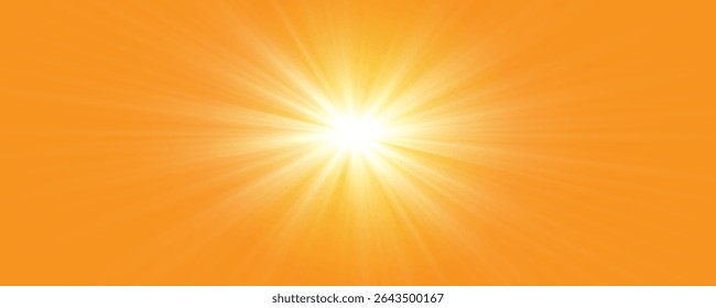 Yellow Background with Warm Sunlight and Solar Bliki Effect. Soft Glowing Rays, Sunshine Flare and Summer Atmosphere for Abstract Nature Backgrounds, Templates and Sunny Day Illustrations