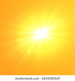 Yellow Background with Warm Sunlight and Solar Bliki Effect. Soft Glowing Rays, Sunshine Flare and Summer Atmosphere for Abstract Nature Backgrounds, Templates and Sunny Day Illustrations