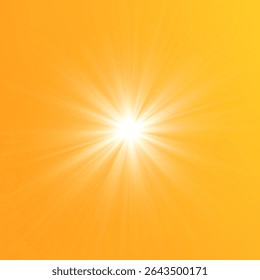 Yellow Background with Warm Sunlight and Solar Bliki Effect. Soft Glowing Rays, Sunshine Flare and Summer Atmosphere for Abstract Nature Backgrounds, Templates and Sunny Day Illustrations