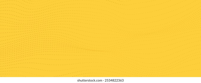 Fundo amarelo com padrão ondulado pontilhado. Fundo amarelo com pontos ondulados dinâmicos. Fundo de vetor amarelo minimalista com pontos digitais ondulados. Histórico tecnológico.