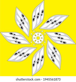 yellow background with white abstract and floral shape
