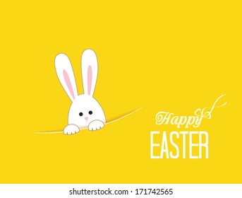 Yellow background with white Easter rabbit