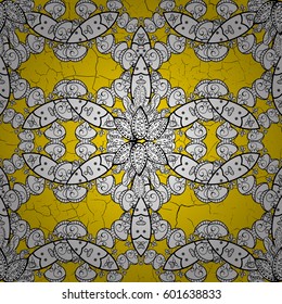 Yellow background with white elements. Oriental ornament in the style of baroque. Traditional classic vector white pattern.