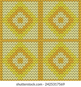 Yellow background and white heart knitted pattern. knitted vector pattern. Seamless gradient pattern for clothing, wrapping paper, backdrop, background, gift card.