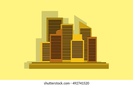 Yellow backgrounds town icon vector flat illustration