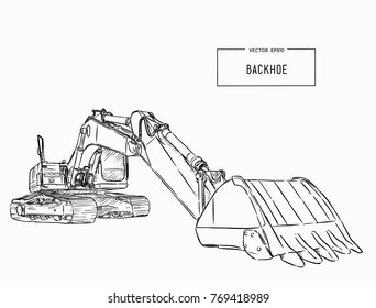 Yellow backhoe loader .Construction machinery. Special equipment. Vector illustration. hand draw sketch vector.