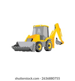Yellow Backhoe Loader Illustration for Construction and Mining Work. Heavy Machinery
