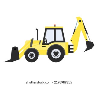 Yellow backhoe loader side view. construction transportation tractor. vector illustration.