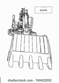Yellow backhoe loader , sketch vector.