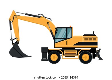 yellow backhoe machinery on wheels