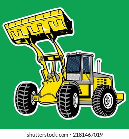 
BACKHOH AMARILLO EN EL VECTOR DE FONDO VERDE