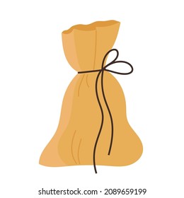 Yellow backpack bag with drawstrings. Bag for gifts, money, jewelry. Vector illustration in cartoon style. Isolated on white background.