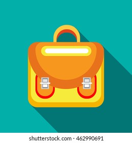 Yellow backpack icon in flat style on a turquoise background