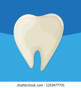 Yellow bad ill teeth. Vector cartoo nstyle. Blue background for dental clinic, web and medical apps. Vector illustration