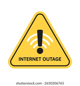 Símbolo Amarelo de Sinal de Aviso de Interrupção Inválida na Internet em Design de Atenção Triangular. para Avisos de Conexão com Erro, Perda de Alertas wi-fi, Falha de Rede. Recortar problema on-line solucionando problemas do vetor de cuidado.