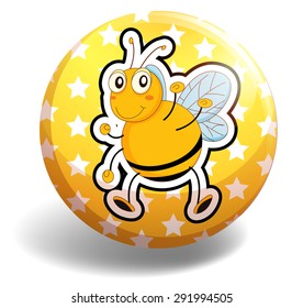 Yellow badge with a smiling bee on it