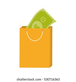 yellow bag gift present with bill money vector illustration eps 10