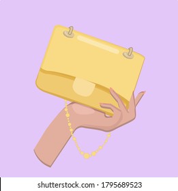 
yellow bag on purple background