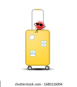 yellow baggage with Covid-19 isolate on white 