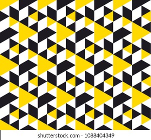 Yellow and balck geometric concept seamless pattern. Abstract geometry repeatable motif for background, for background, fabric, wrapping paper. Triangle stock vector illustration. 