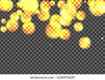 Yellow Ball Background Transparent Vector. Flare Glow Template. Celebration Design. Blur Bokeh Strass Card. Golden Year.