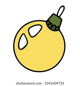 Yellow ball for the Christmas tree. Vector drawing of Christmas tree decoration.