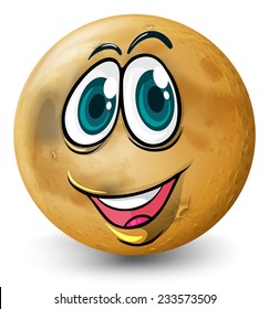 Una bola amarilla con una cara sobre un fondo blanco 